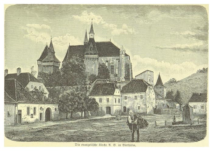 Illustrazione storica del 1881 della chiesa evangelica di Birthälm